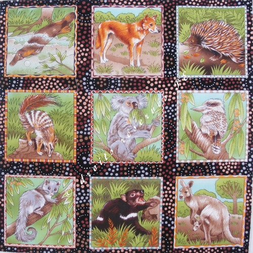 Tissu patchwork 9 vignettes faune australienne