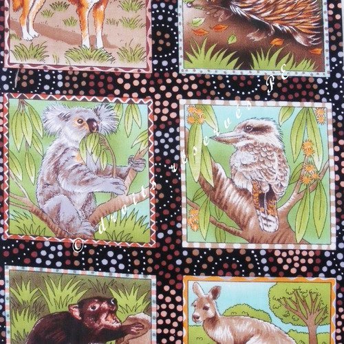 Tissu patchwork 6 vignettes faune australienne
