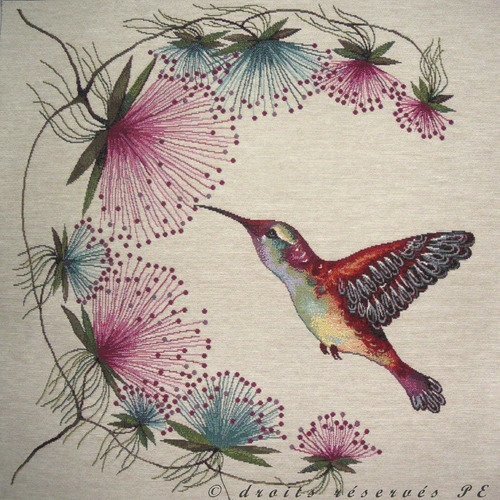 Coupon tissu tapisserie panneau colibri n° 1, tissu jacquard pour coussin, sac, ameublement, décoration intérieure 