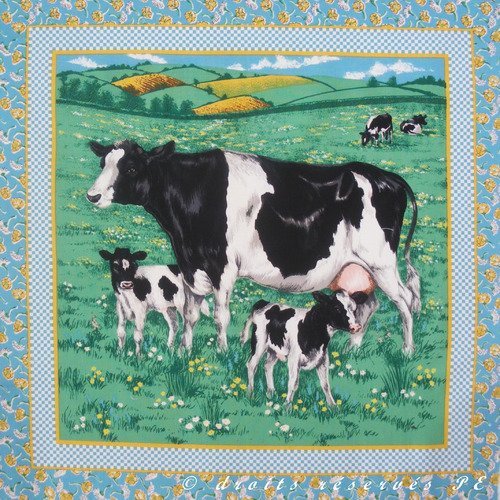Coupon tissu patchwork vignette panneau vache et veau n° 2