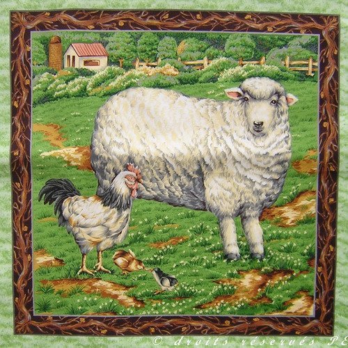 Coupon tissu patchwork vignette panneau mouton