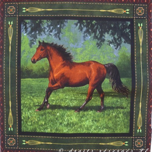 Coupon tissu patchwork vignette panneau  cheval marron au trot