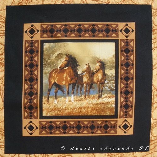 Coupon tissu patchwork vignette panneau  cheval, jument et poulain n° 2