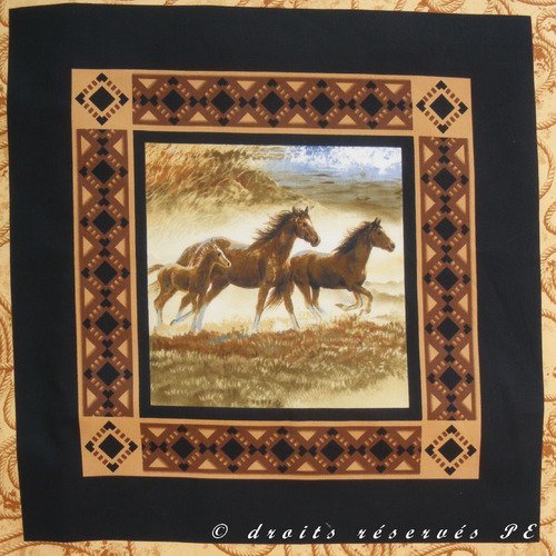 Coupon tissu patchwork vignette panneau  cheval, jument et poulain n° 1