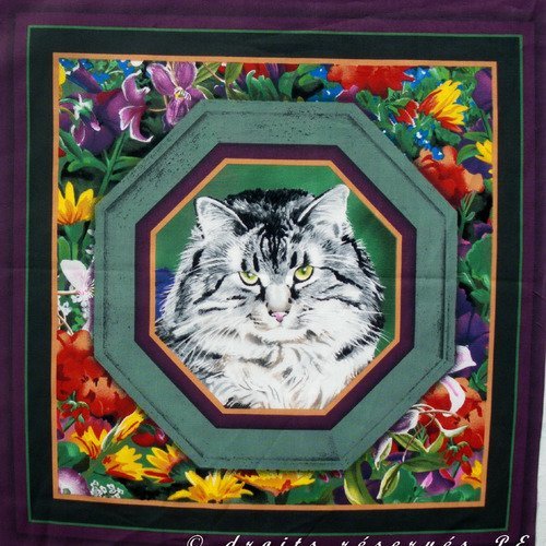 Coupon tissu patchwork panneau portrait de chat dans hexagone n° 4