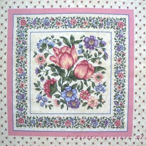 Coupon tissu patchwork vignette panneau  bouquet de fleurs n° 5