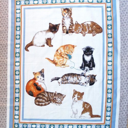 Coupon tissu patchwork vignette grand panneau  chatons