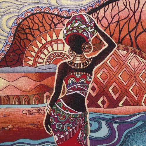 Coupon tissu  panneau tapisserie, femme africaine n° 1, tissu jacquard pour coussin, sac, ameublement, décoration intérieure 