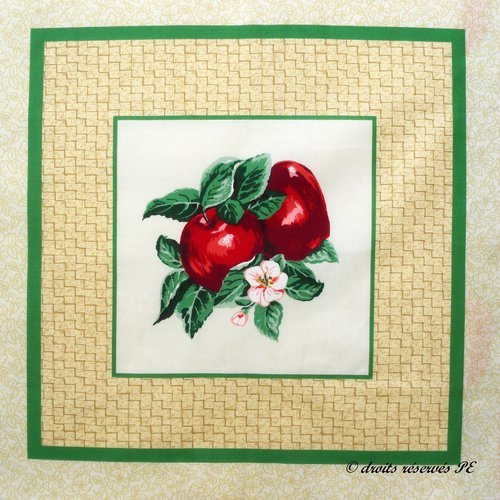 Coupon tissu patchwork panneau  vignette pommes  n° 1, pour coussin, sac, patchwork , couture, quilting,  décoration  