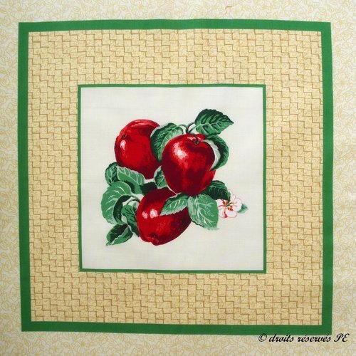 Coupon tissu patchwork panneau  vignette pommes  n° 2, pour coussin, sac, patchwork , couture, quilting,  décoration  