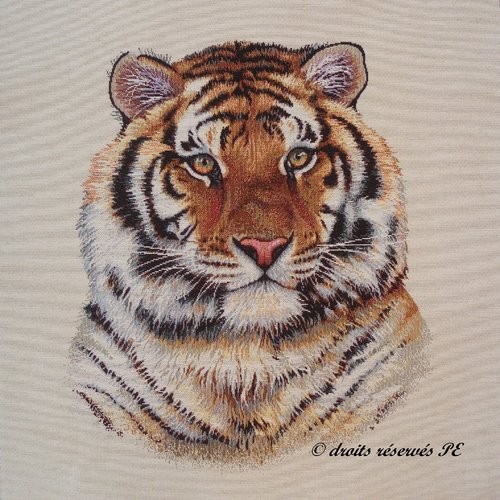 Coupon tissu panneau tapisserie portrait de tigre,  tissu jacquard pour coussin, sac, ameublement, décoration