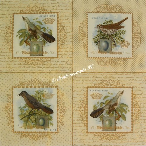 Coupon tissu patchwork 4 grandes oiseaux n° 1, pour coussin