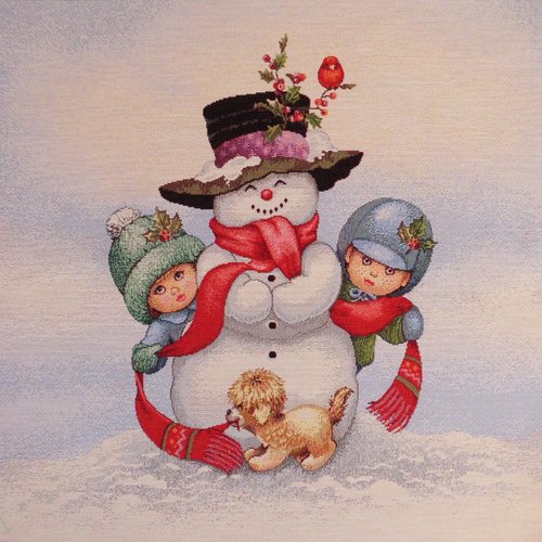 Coupon tissu panneau bonhomme de neige et enfants, tissu jacquard pour coussin, sac, ameublement, décoration intérieure