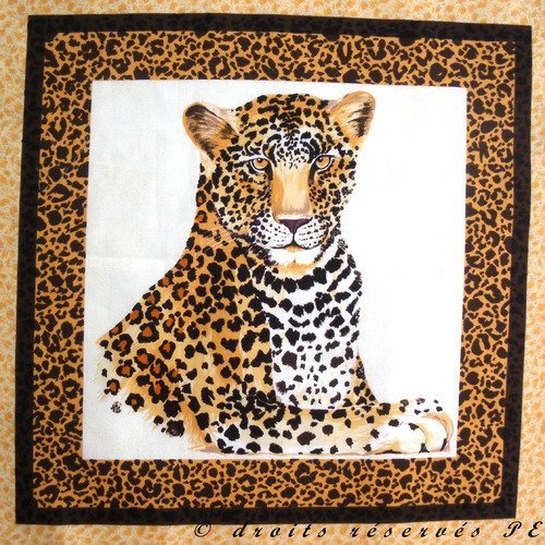 Coupon tissu appliqué patchwork panneau vignette etiquette portrait de  panthere n° 1