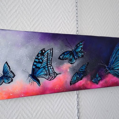 Les papillons orange,roses,violet 20/60cm,acrylic