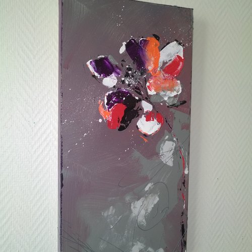 Fleur 30/60 acrylique, violet, orange, rouge, abstrait