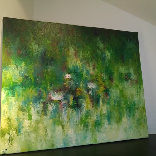 Les nymphéas, vert, nature, zen, peinture, contemporain 61/50cm
