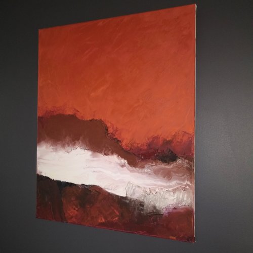 Ancrage, peinture, abstrait contemporain, rouge, blanc, marron 61/50