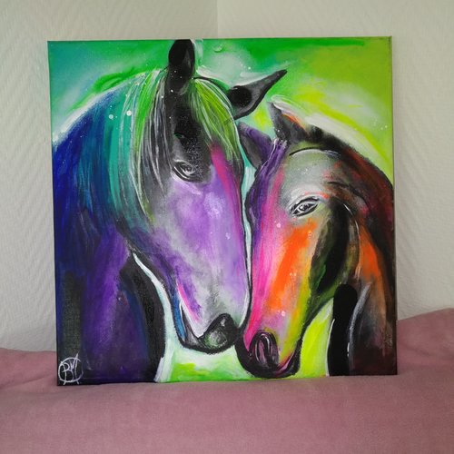 Les chevaux, peinture, 40/40, multicolore, fluo, animaux