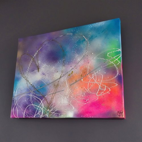 Vibration, peinture, rose, violet, nacré, abstrait contemporain 50/40