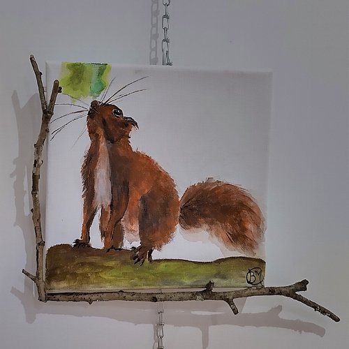 L'écureuil, peinture acrylique sur toile, décoration nature, cocooning, féerie