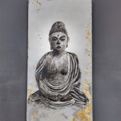 Bouddha, peinture bouddha avec feuille d'or