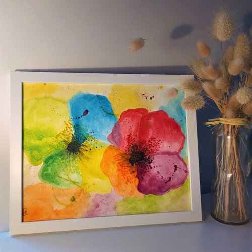 Fleurs multicolores aquarelle, abstrait, bucolique, zen