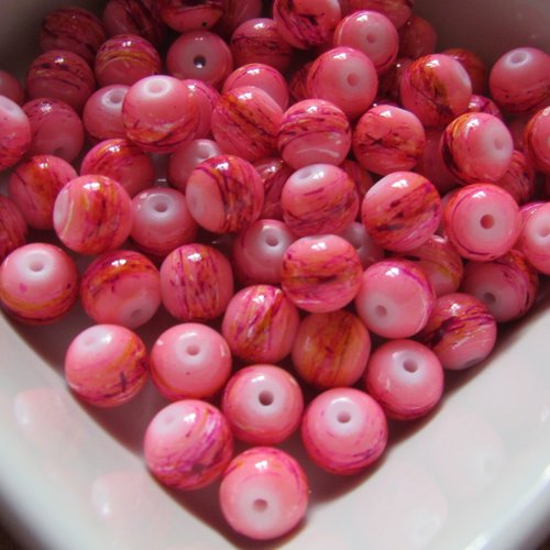 10 perles en verre mouchetées de 8 mm de diamètre
