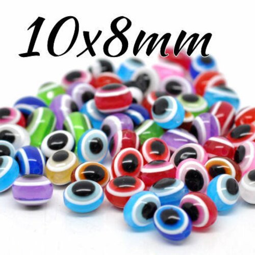 Lot de 10 perles en verre oeil de chat multicolores 10 mm