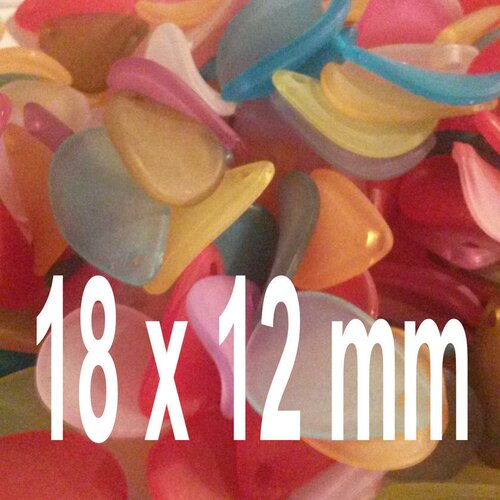 20 pétales breloques en lucite dépolie mixtes, 18x12mm