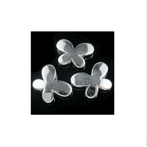 Perle papillon métallisée brillante 29x21 mm couleur argenté