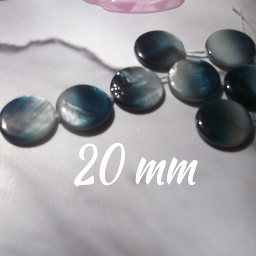 1 perle pastille de nacre bleu gris ronde 20 mm