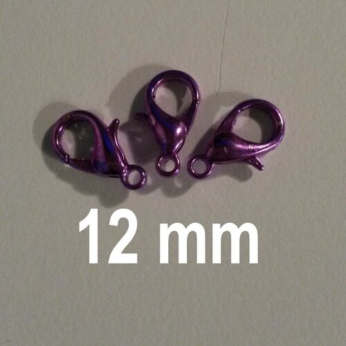 Nouveau lot de 3 mousquetons colorés violets 12 mm 