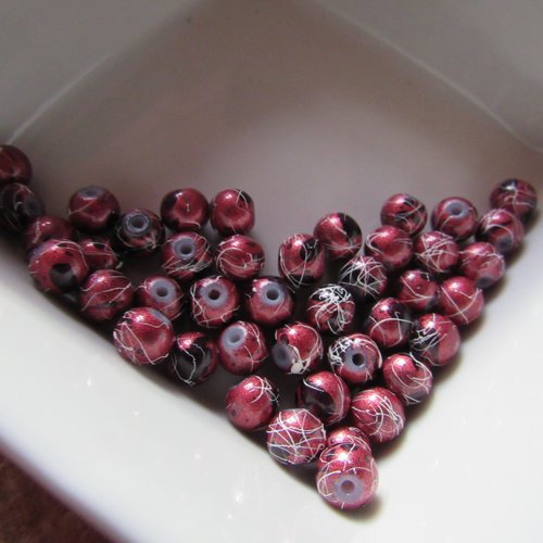 10 perles en verre drawbench mouchetées peintes à la main de 6-7 mm de diamètre