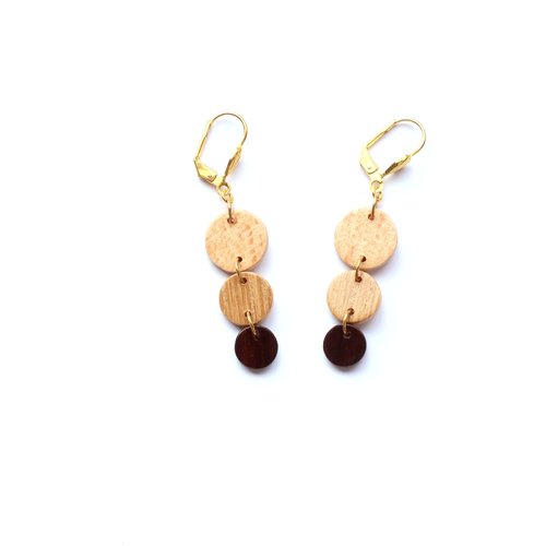 Boucles d'oreille sobre trois ronds en bois
