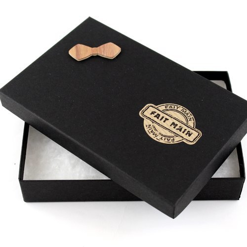 Boite cadeau en carton noir pour noeud papillon en bois/tissu