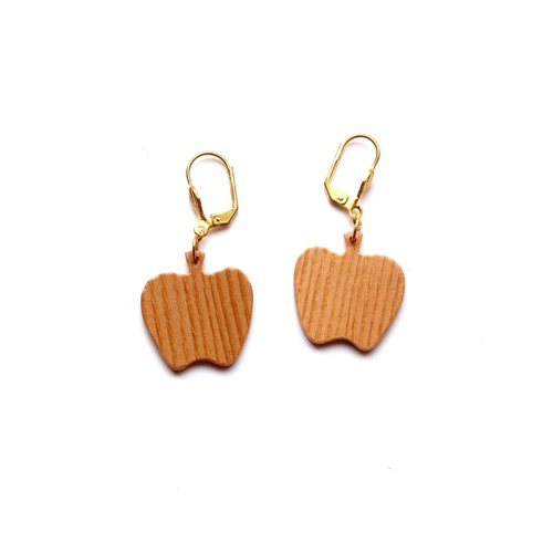 Boucles d'oreilles en bois pour fillette - pomme "à croquer"