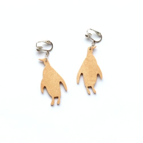 Clips d'oreille pingouin en bois clair