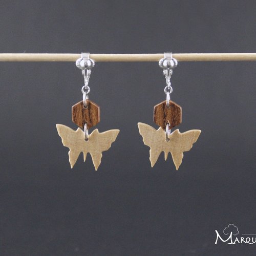 Clips d'oreille en bois précieux - papillon