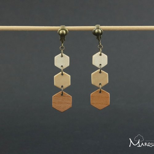 Clips d'oreille trois hexagone en bois