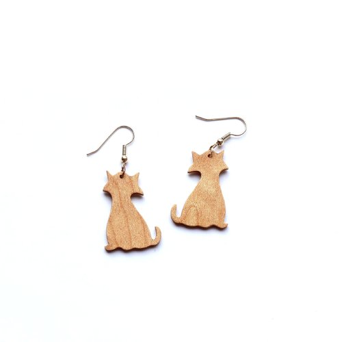 Boucles d'oreilles en bois - chat
