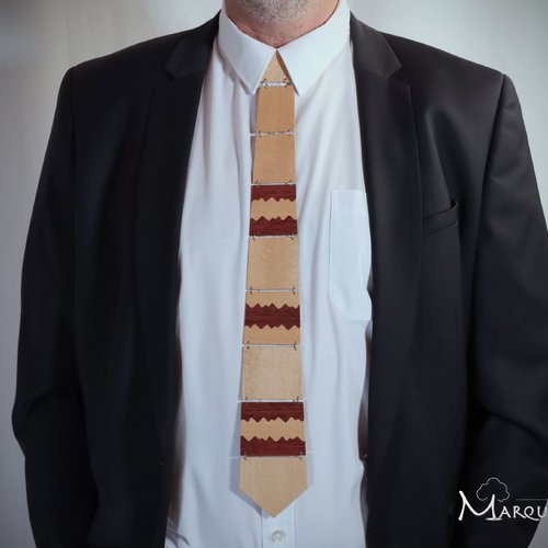 Cravate articulée en bois bordeaux vagues de bois bicolores