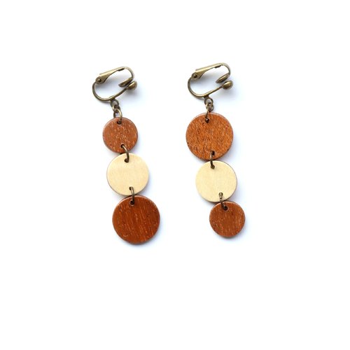 Clips d'oreille bois trois ronds asymétriques
