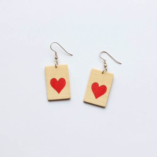 Boucles d'oreilles rectangle coeur en marqueterie
