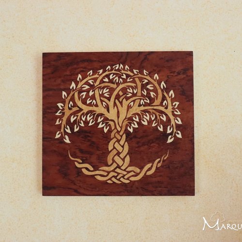 Tableau arbre de vie celtique en marqueterie bois