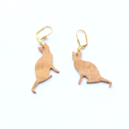 Boucles d'oreilles en bois chat