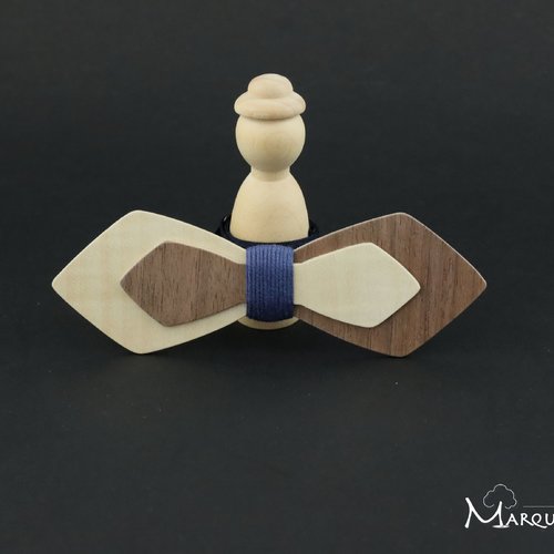 Noeud papillon en bois bicolore et asymétrique