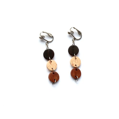 Clips d'oreille trois ronds en bois