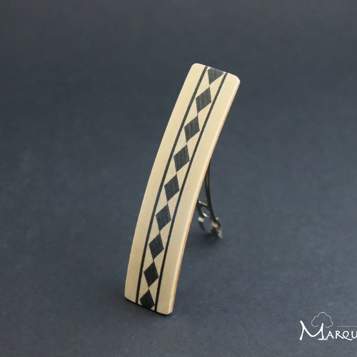 Barrette en bois originale, en bois blanc et noir, barrette arrondie en marqueterie, artisanat français