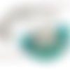 Collier sautoir boho ethnque turquoise argenté écru à pompons et coquillages